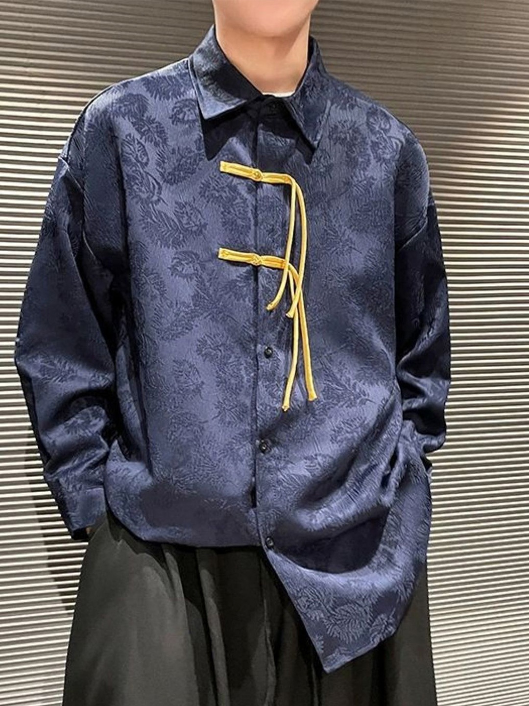 

HERE&NOW Men Original Tropical Printed Oversized Casual Shirt, Navy blue
