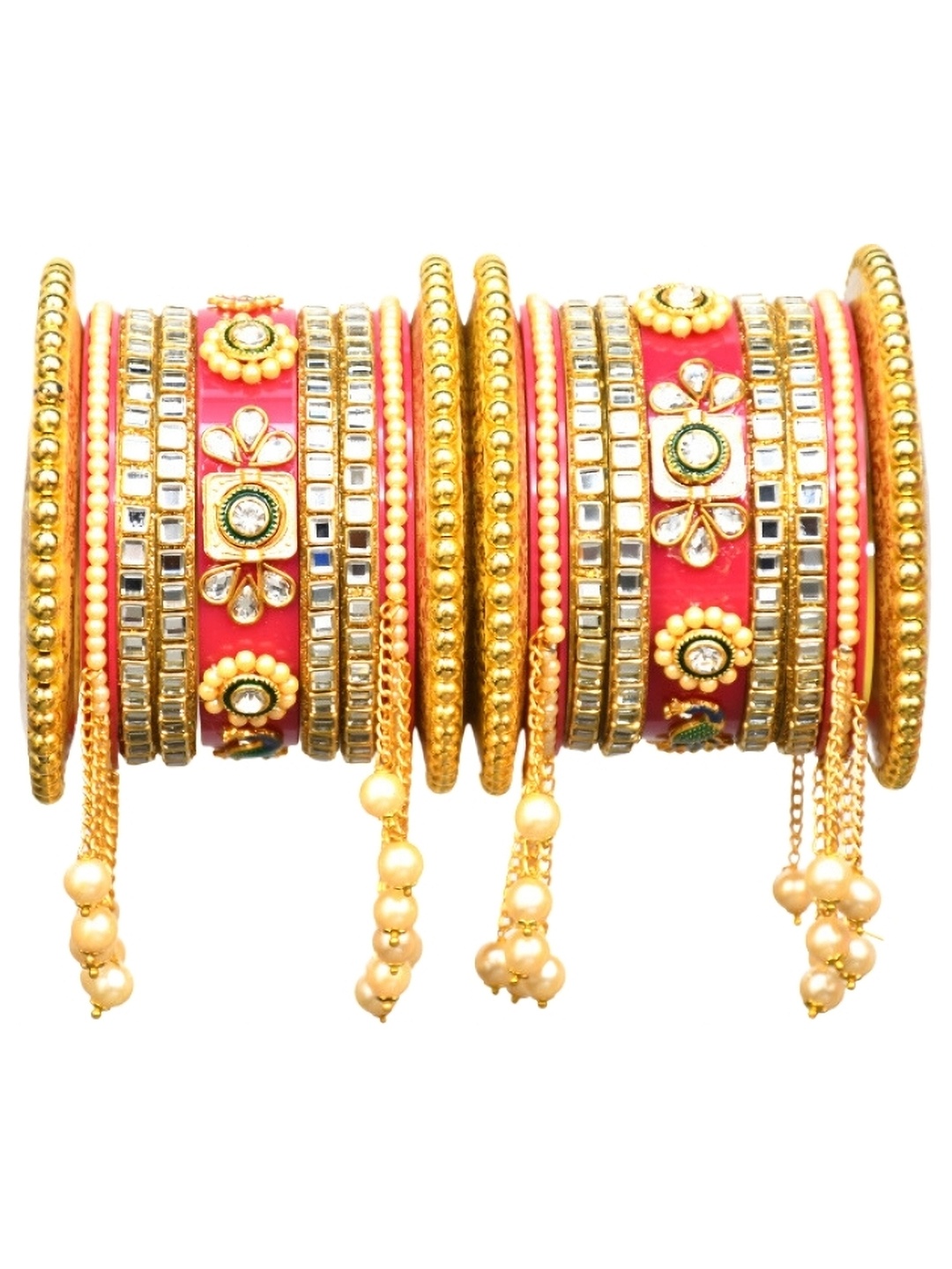 

Align Set Of 2 Gold Plated Stones Studded & Beaded Chuda Bangles