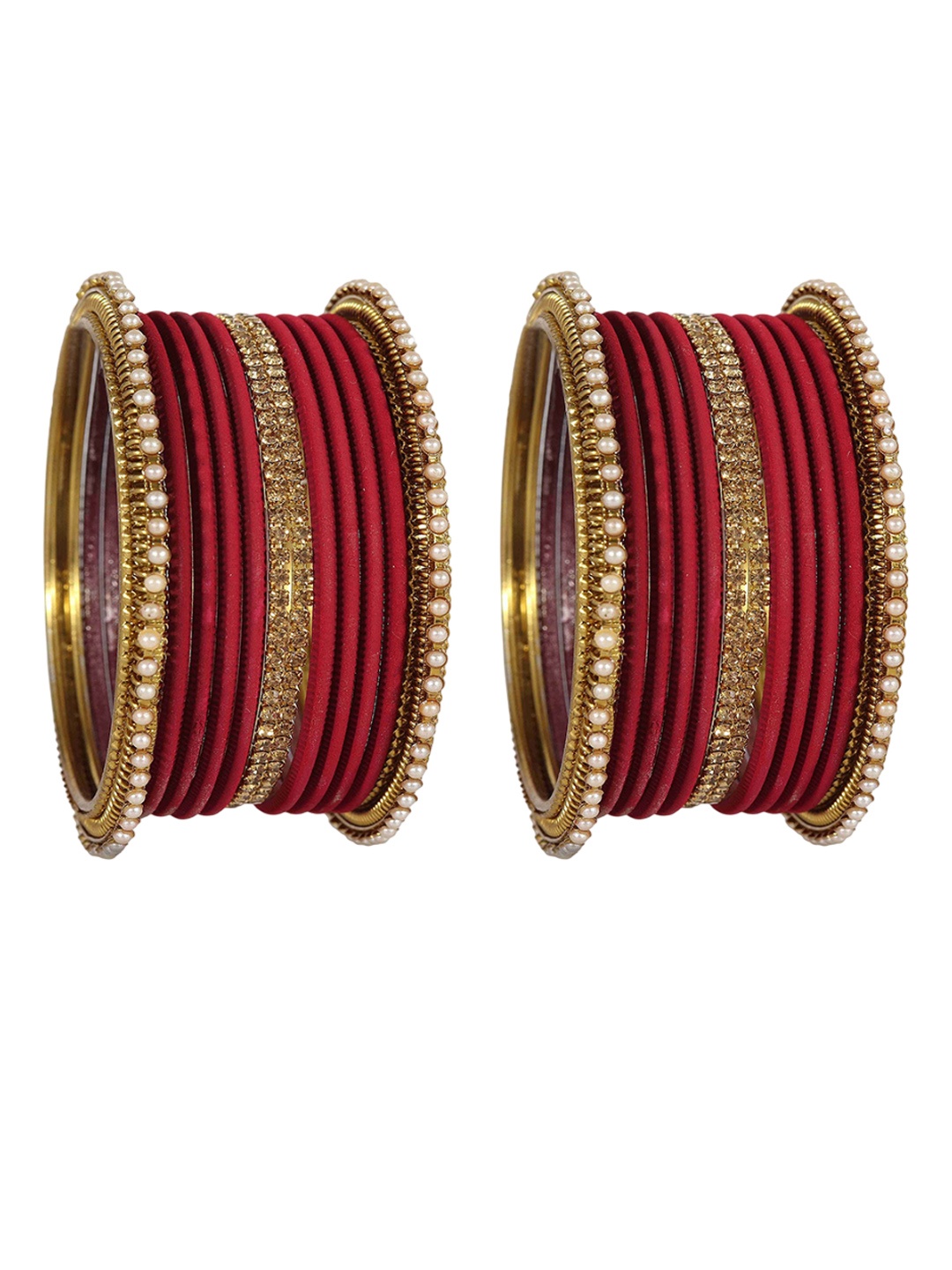 

ZULKA Set of 72 Zircon Gemstone Studded Traditional Metal Bangles, Red