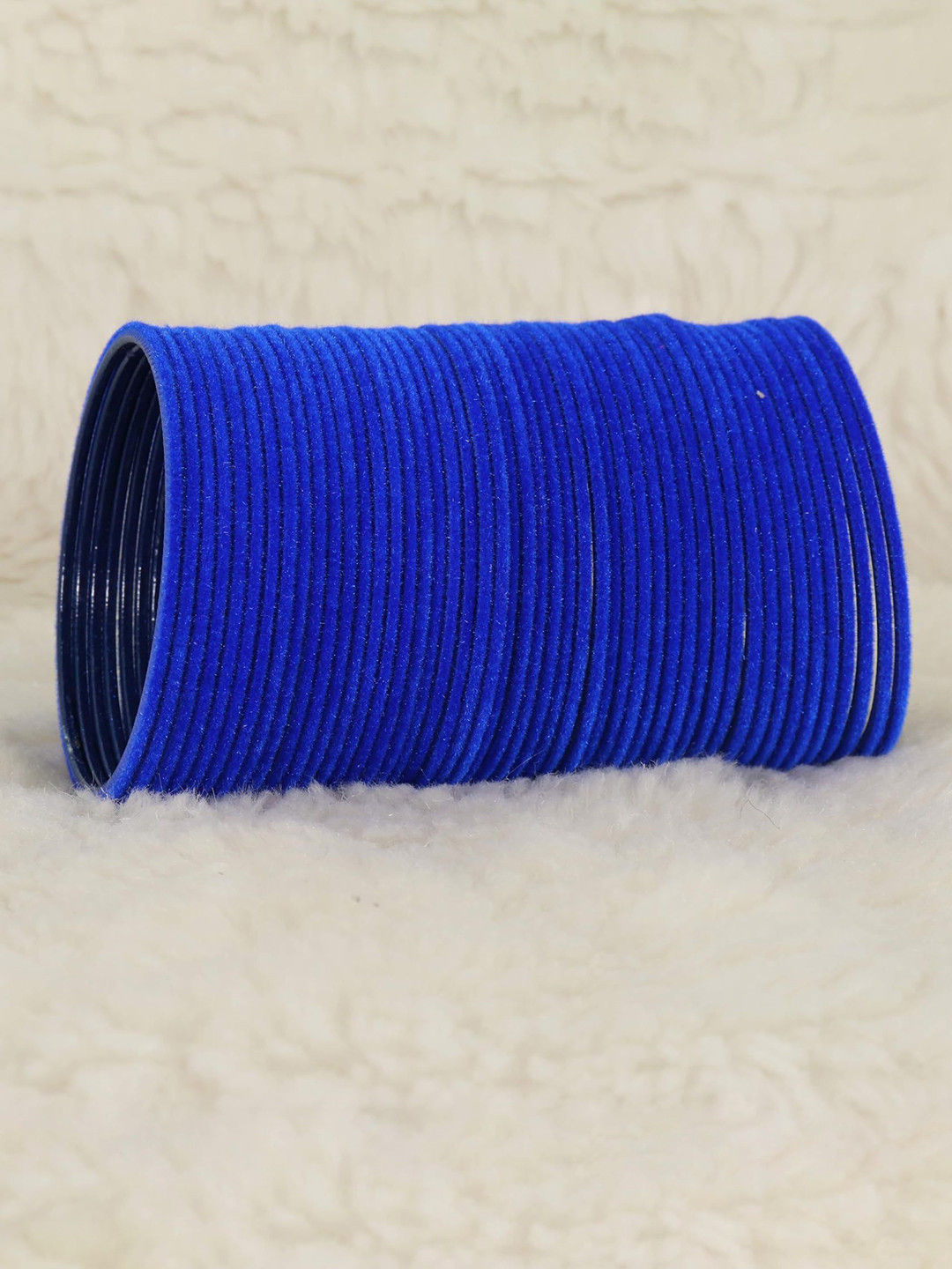 

ZULKA Set of 48 Plain Velvet Finish Metal Bangle, Blue