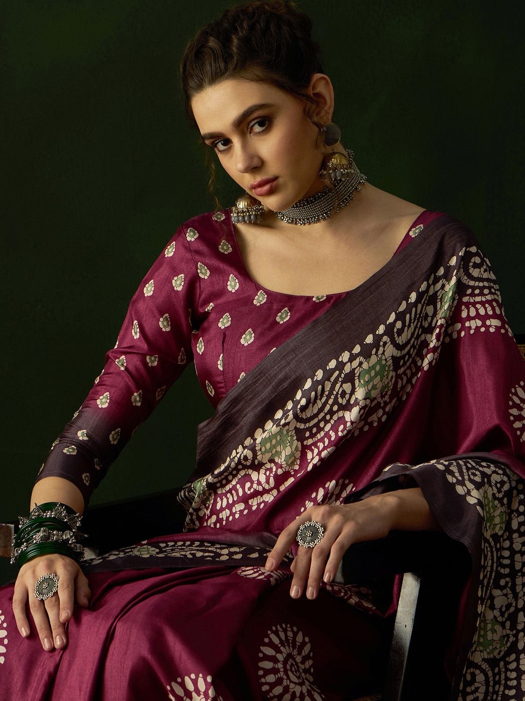 

Sangria Bagru Printed Saree With Blouse Piece, Magenta