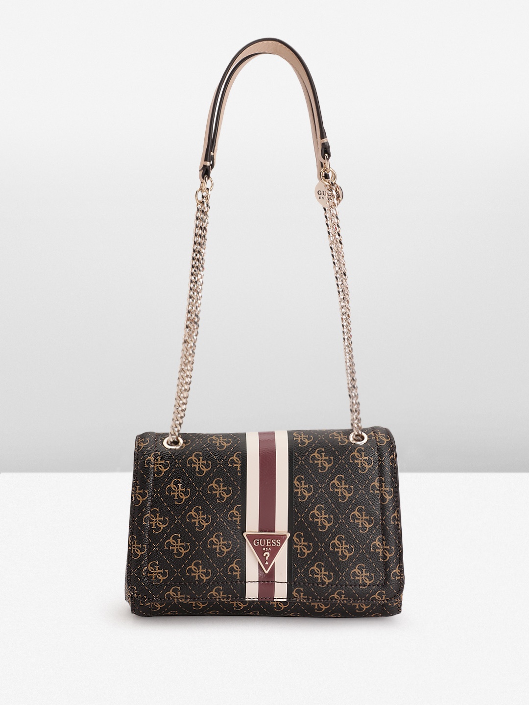 

GUESS Women Brand Logo Printed Structured Shoulder Bag, Brown