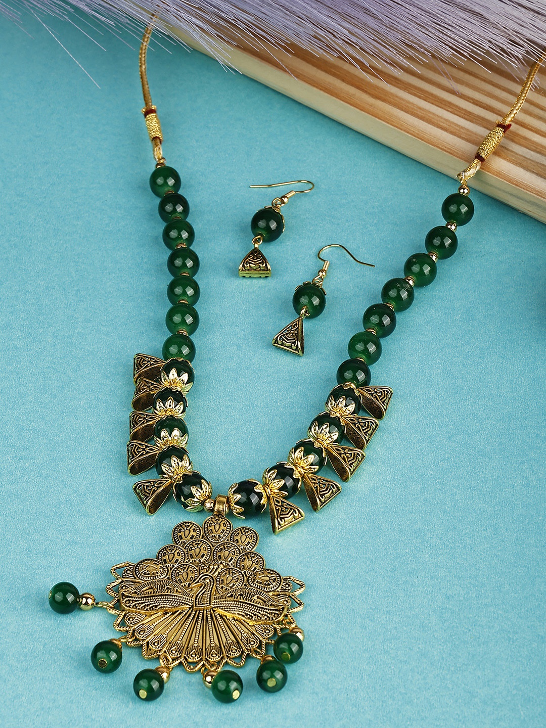 

SUNHARI Beaded Necklace & Earrings, Gold