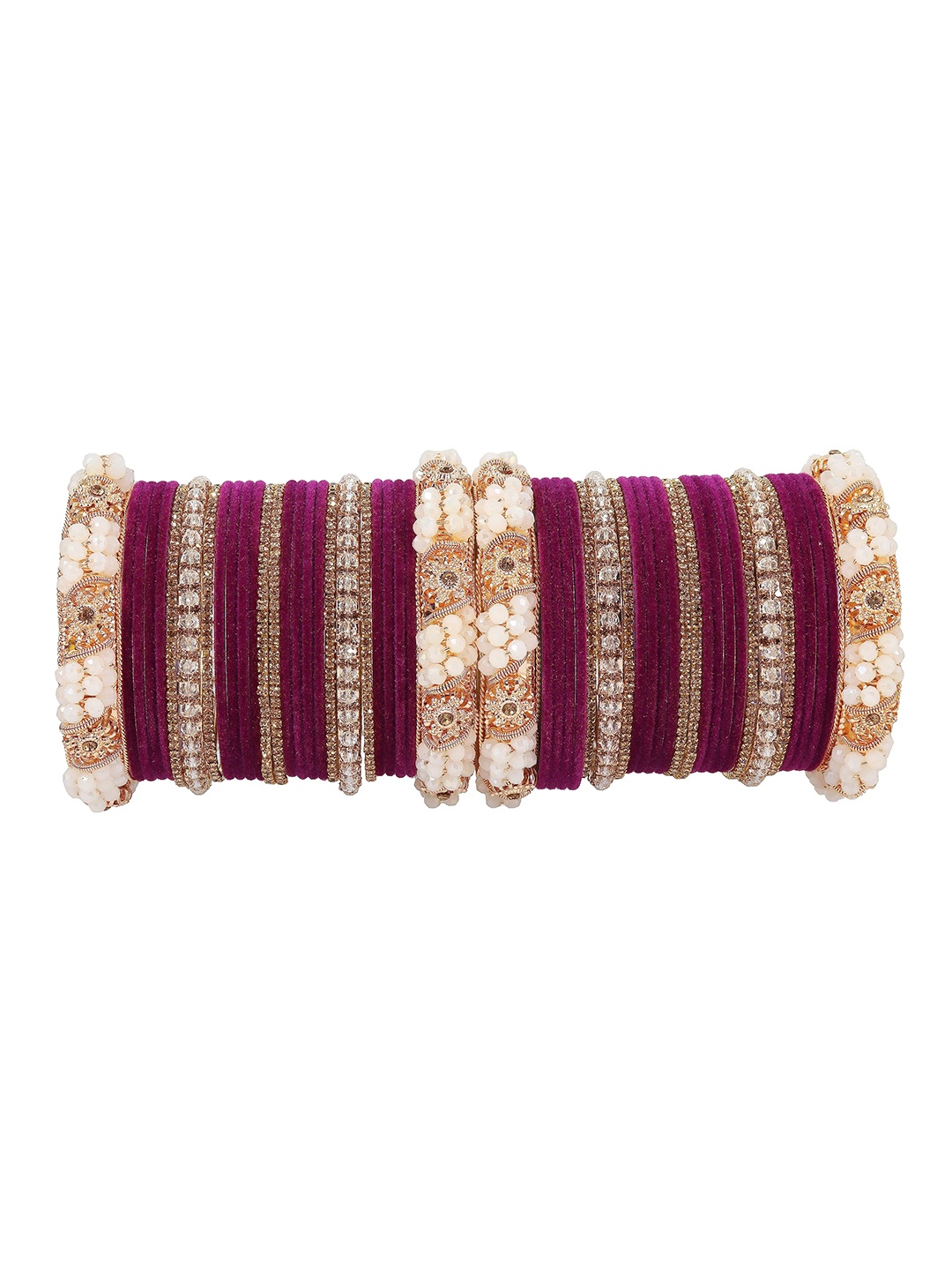 

ZULKA Set of 70 Traditional Metal Bangles Traditional Bridal Chuda with Pearls, Black
