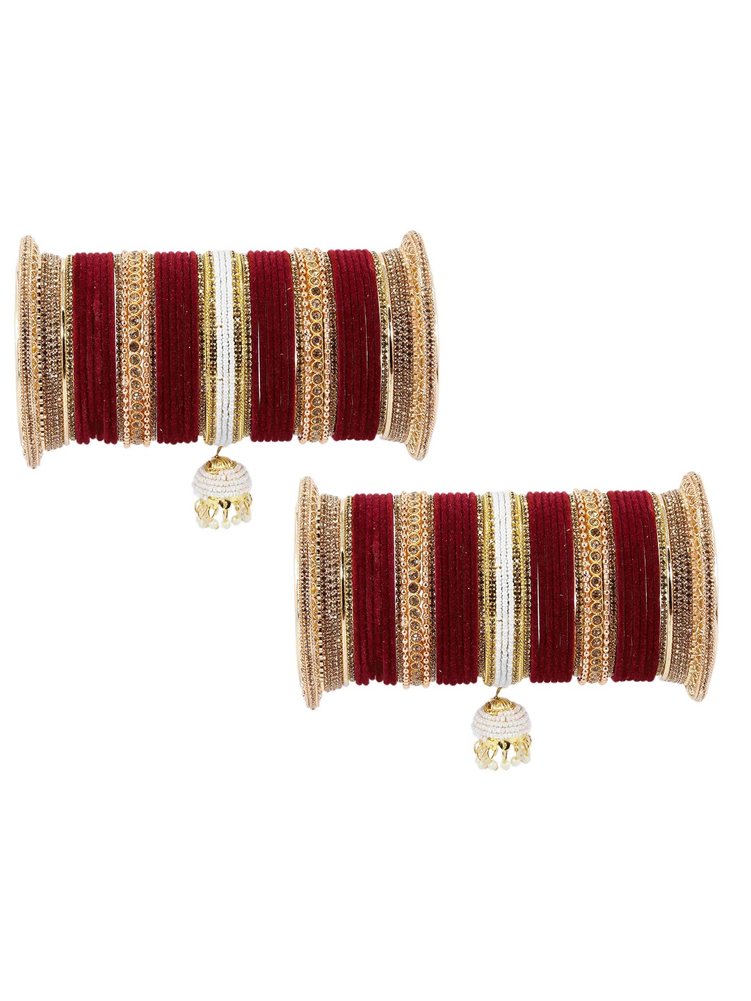 

ZULKA Set of 82 Metal with Base Metal and Zircon Gemstone with Pearls Studded Kaleere Type Latkan, Red