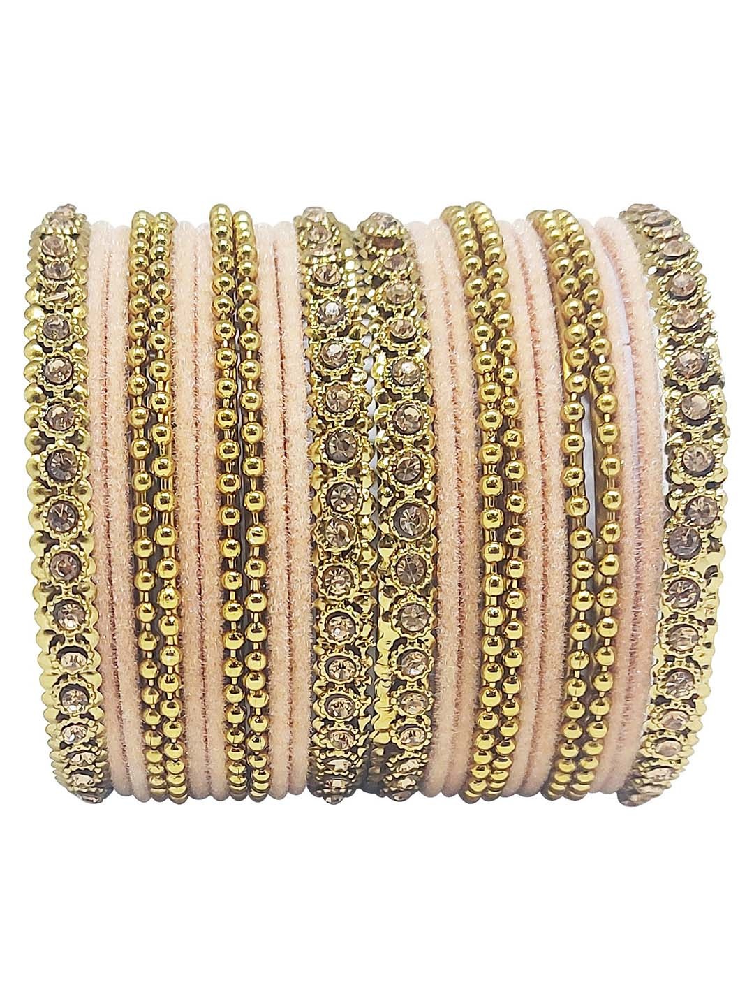 

CHRISHAN Set of 24 Artificial Stone-Studded & Beaded Bangles, Beige