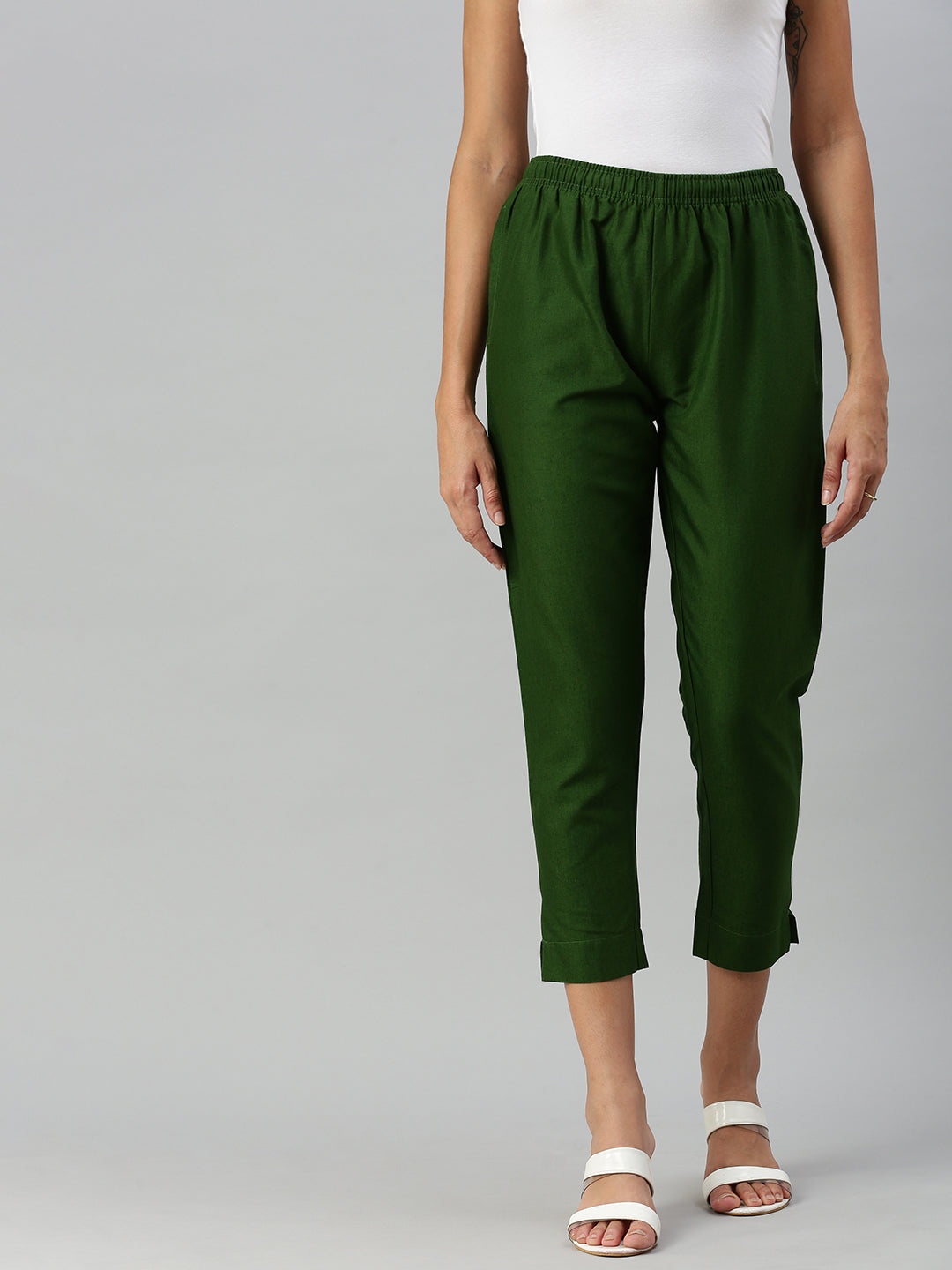 

IndianRang Women Pure Cotton Relaxed Trousers, Green