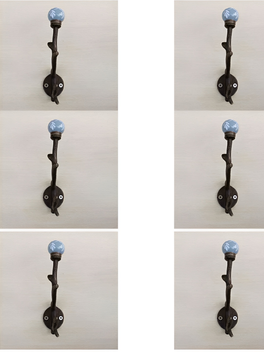 

IndianShelf Grey & White 6 Pieces Ceramic Floral Key Wall Hooks