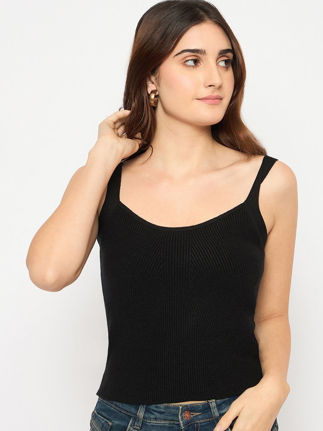 

Madame Women Ribbed Pullover, Black