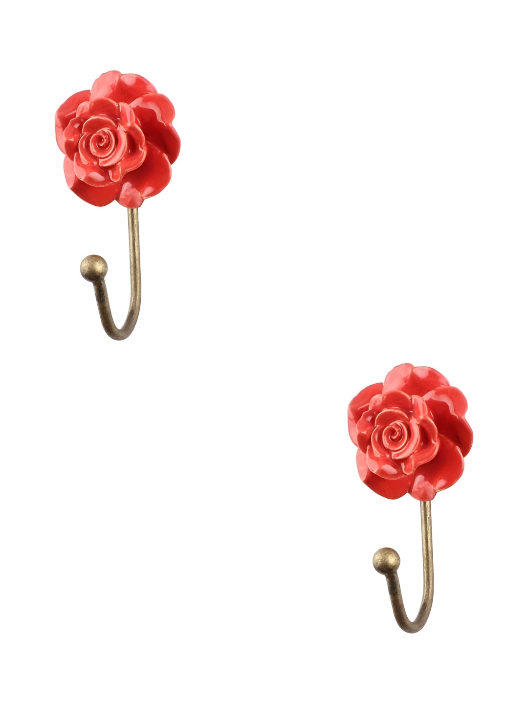 

IndianShelf Red & Gold-Toned 2 Pieces Floral Ceramic Wall Hooks