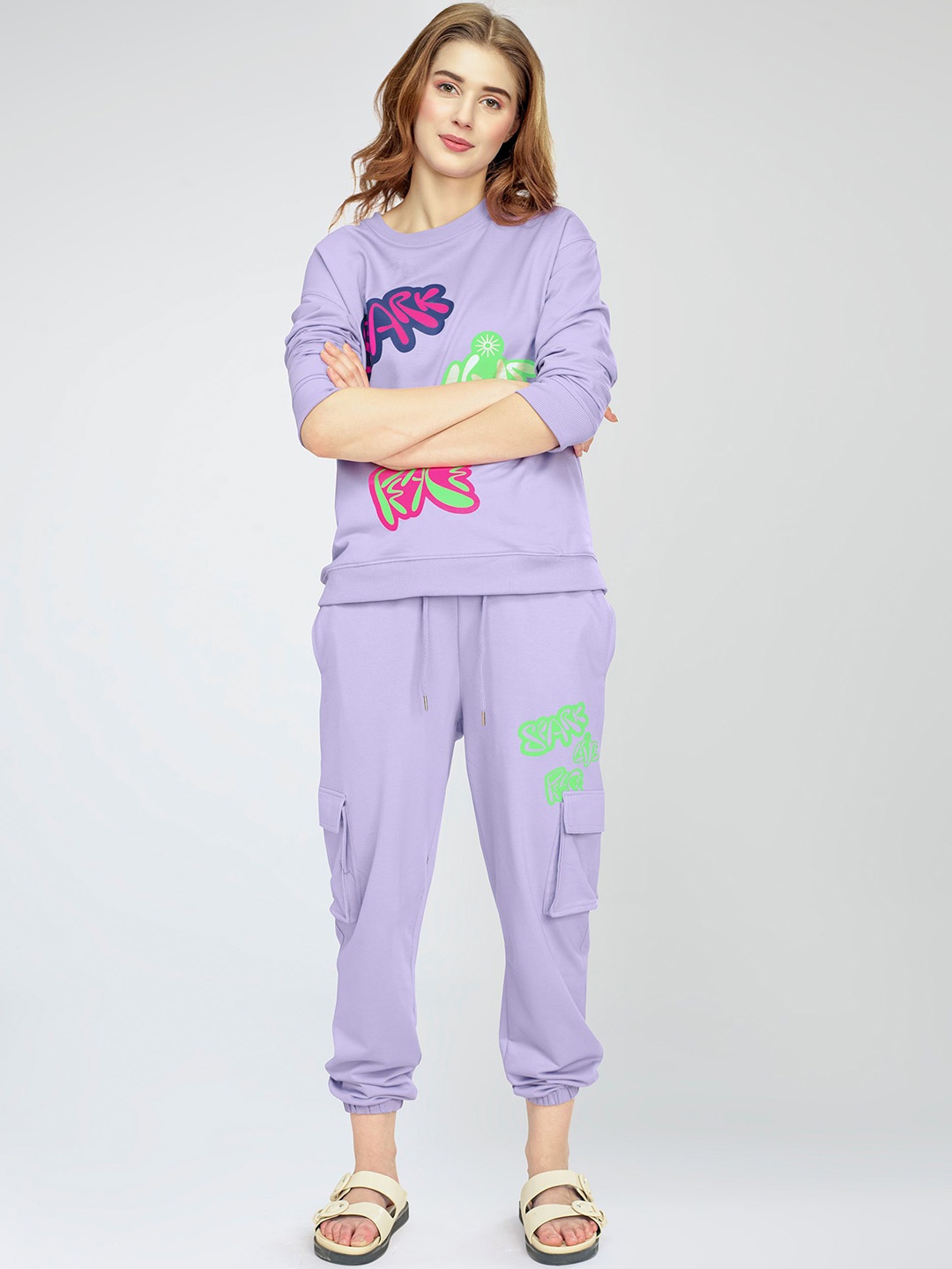 

Zeyo Women Typography Printed Night suit, Violet