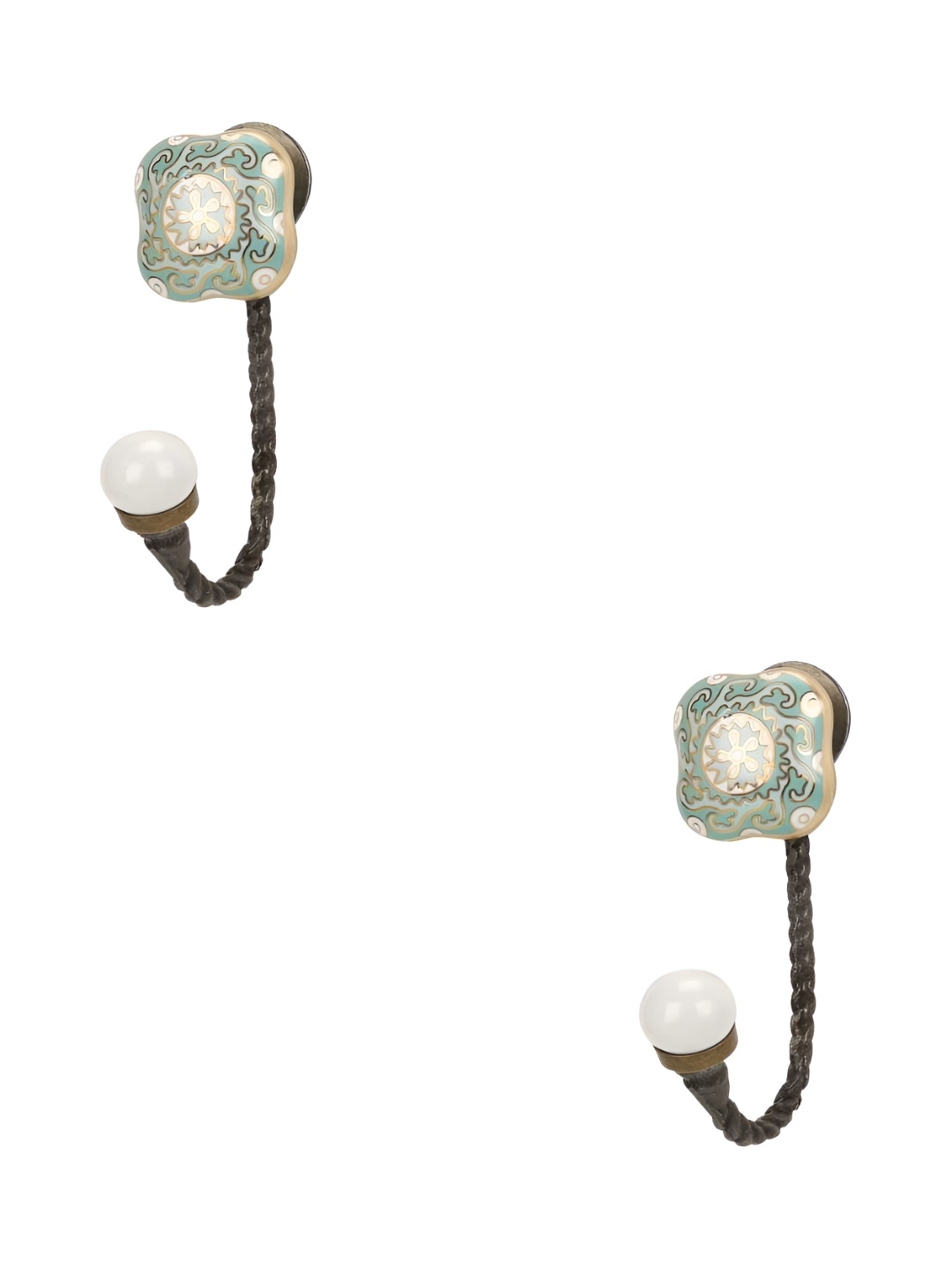 

IndianShelf Black & White 2 Pieces Abstract Printed Ceramic Wall Hooks