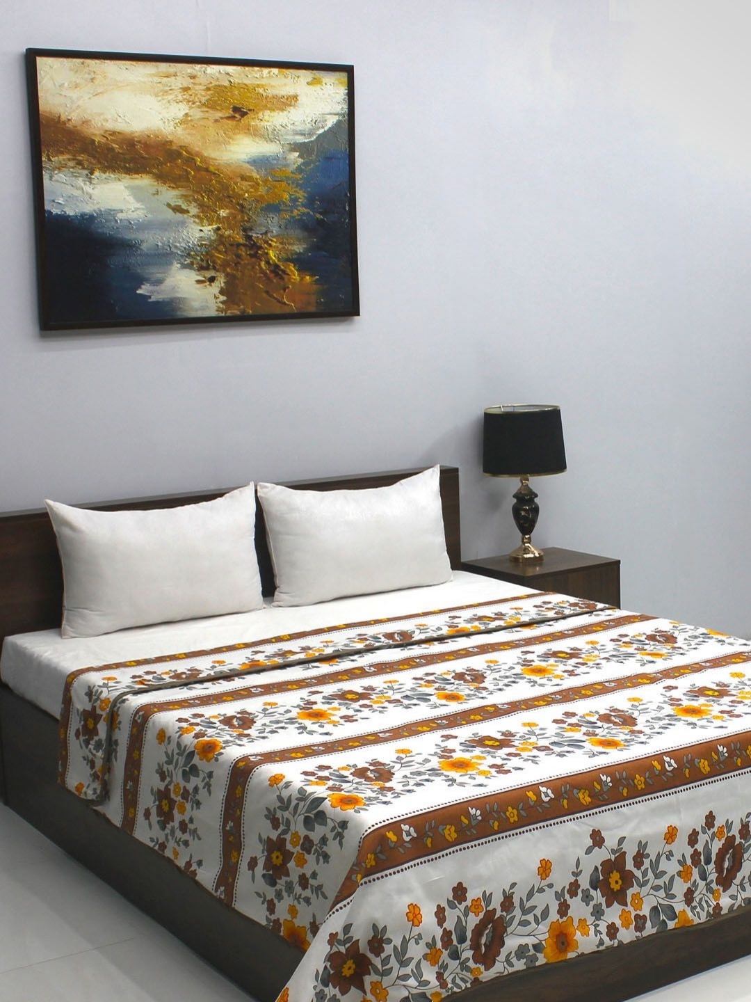 

Steve & Anderson White & Yellow Floral Mild Winter 320 GSM Double Bed Reversible Dohar