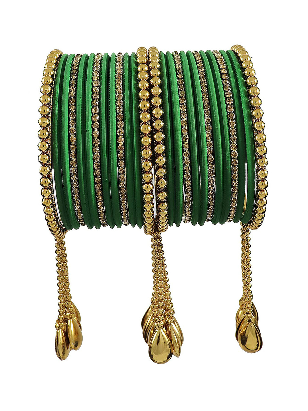

ZULKA Set Of 26 Zircon Gemstone Latkan Bangle, Green
