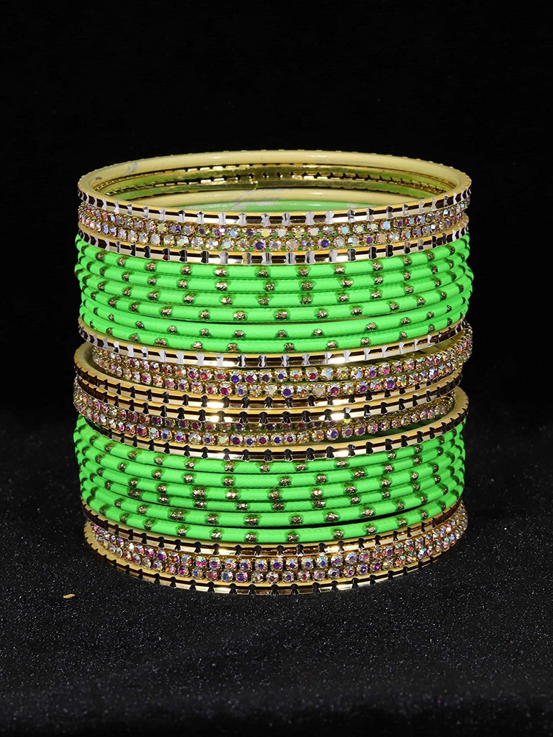 

ZULKA Set of 40 Metal Zircon Gemstone Studded Bangles, Gold