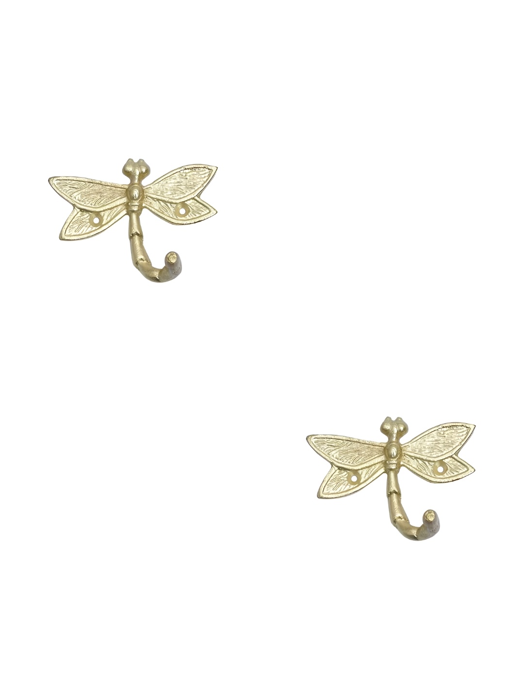 

IndianShelf Gold-Toned 2 Pieces Textured Iron Dragonfly Shaped Wall Hooks