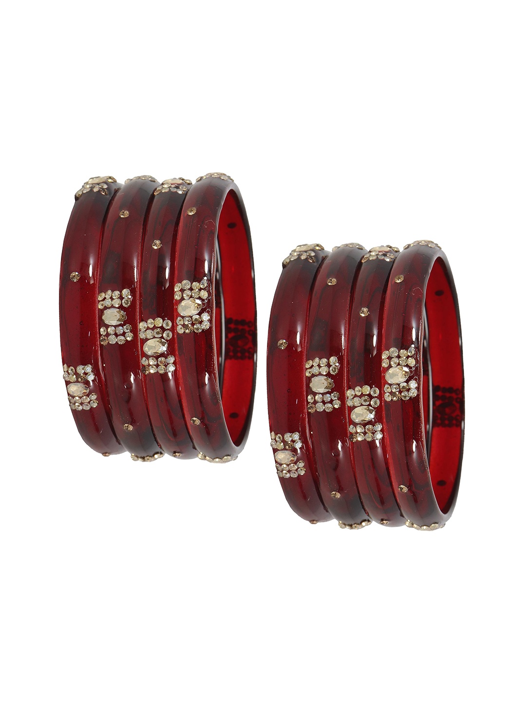 

ZULKA Set of 8 Glass Studded Zircon Gemstone Bangles, Maroon