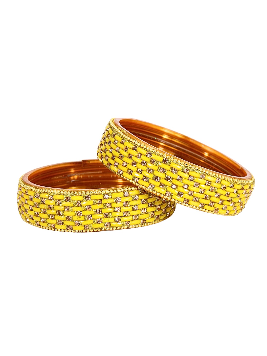 

ZULKA Set Of 2 American Diamond Stone Studded & Beaded Bangles, Gold
