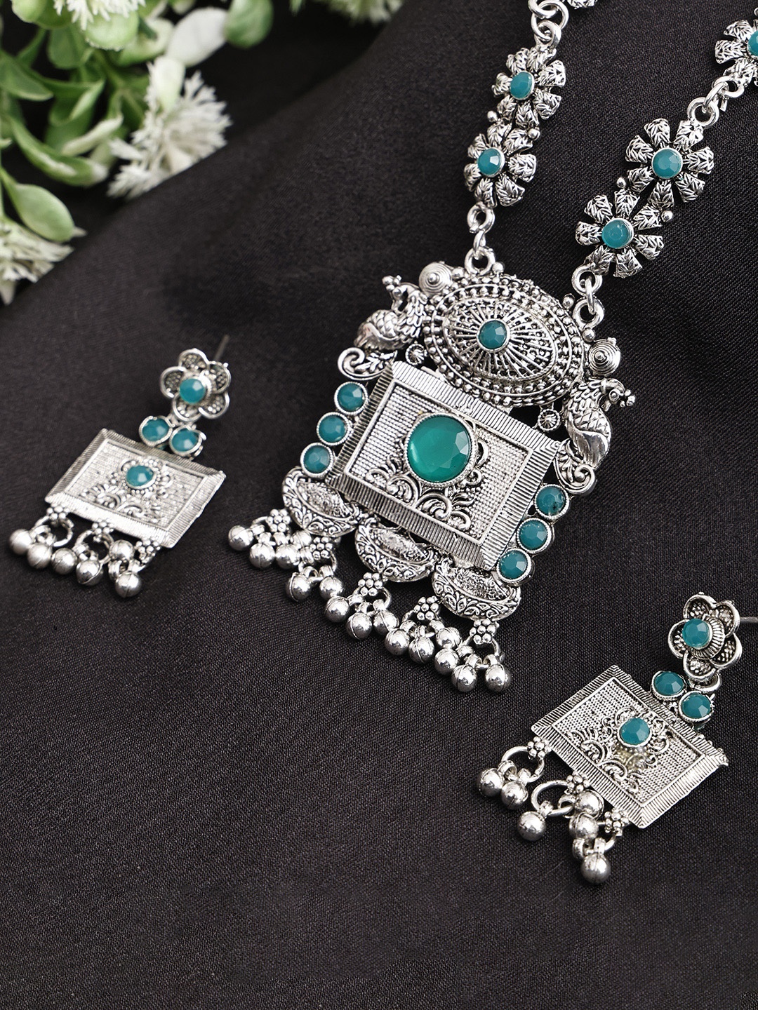 

SUNHARI Stone Studded & Beaded Jewellery Set, Green