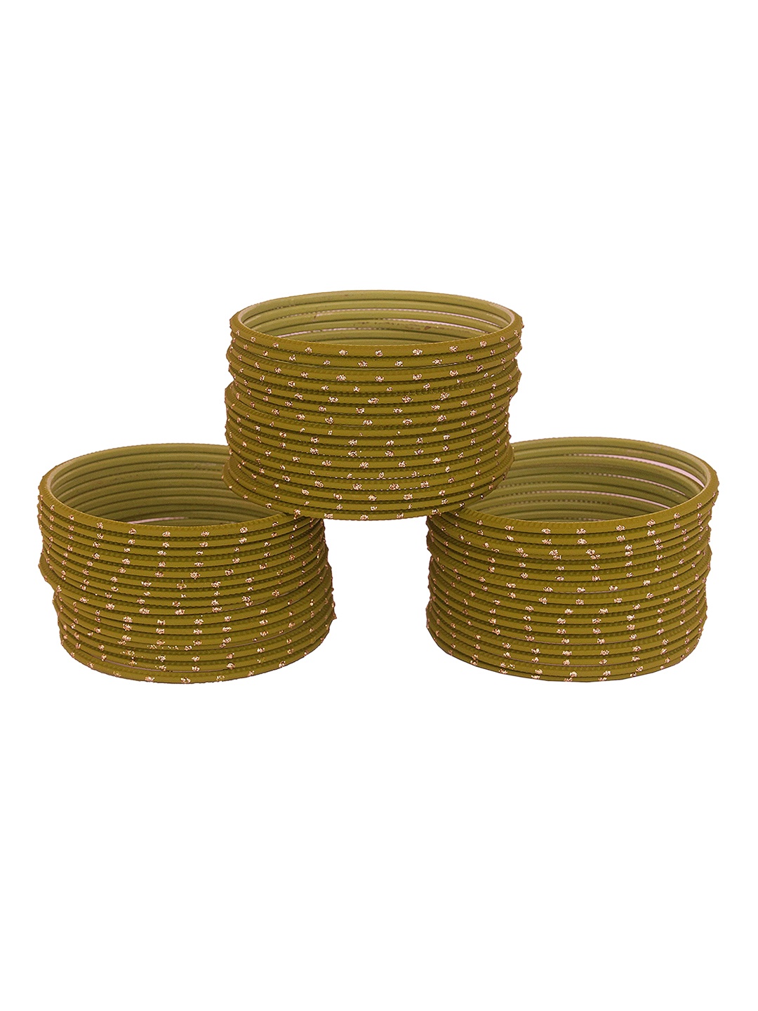 

ZULKA Set of 48 Plain Metal Polka Dots Bangles, Olive