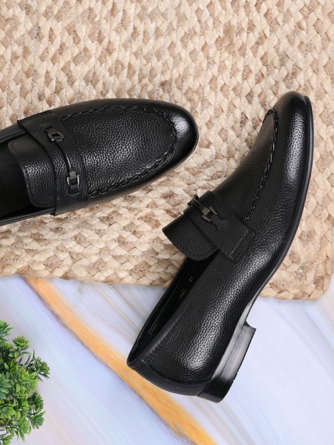 

Cobblerz Men Textured Leather Formal Loafers, Black
