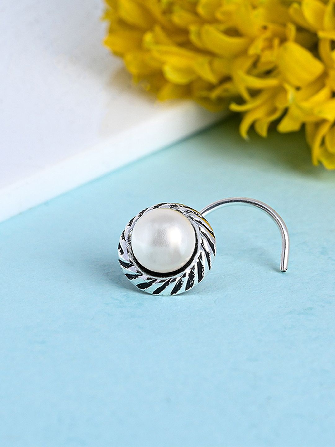 

TOUCH925 Pearls Oxidised Stud Nosepin, Silver