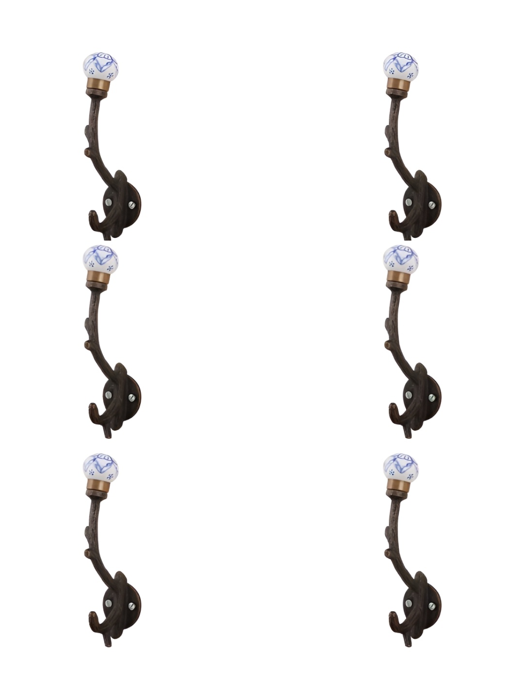 

IndianShelf Blue & White 6 Pieces Ceramic Floral Wall Hooks