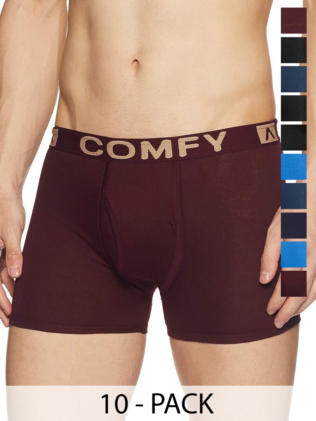 

AMUL COMFY Pack Of 10 Assorted Trunks - Comfy-Plain-Trunk-OE-10-90, Blue