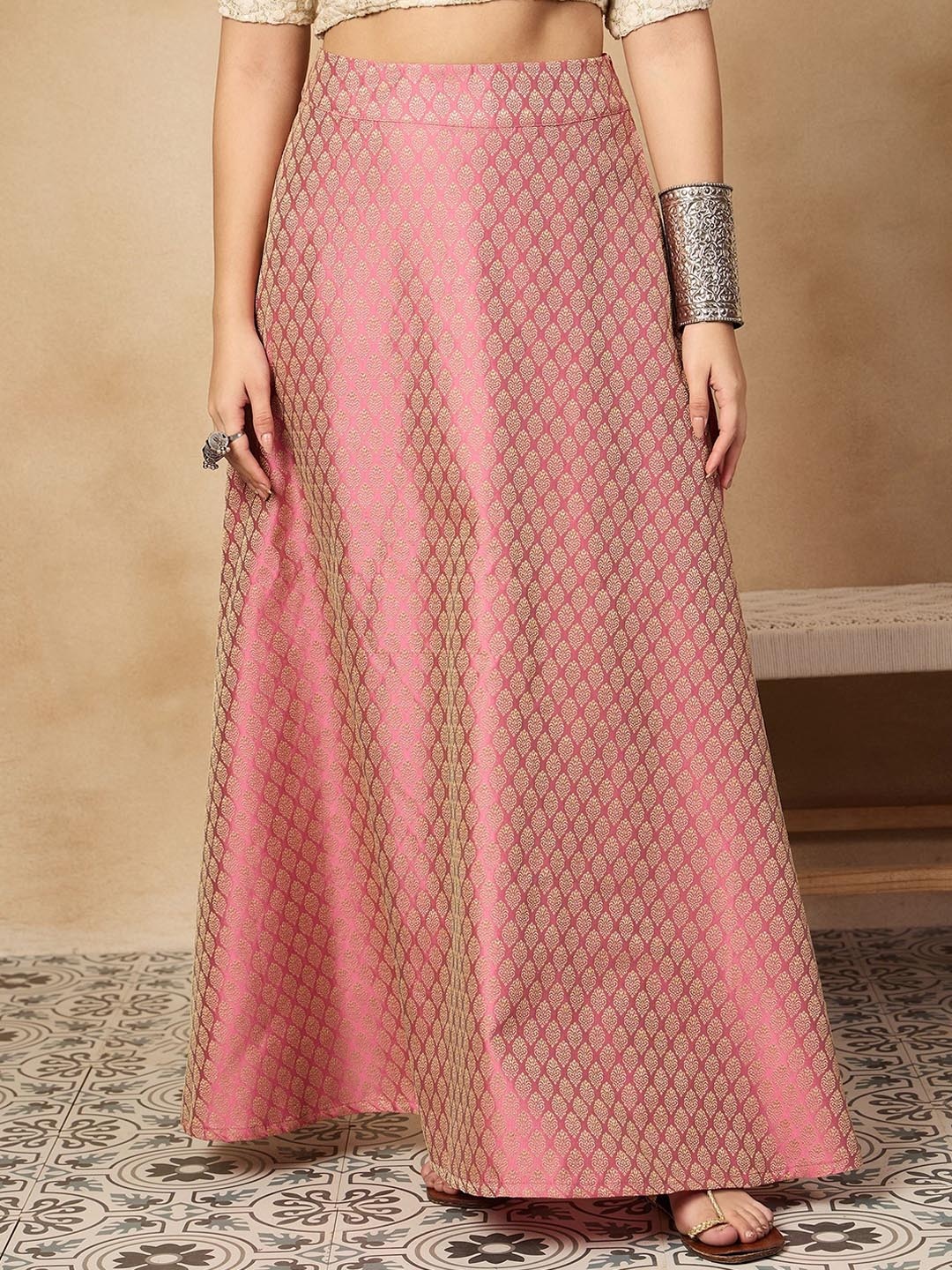 

InWeave Women Ethnic Printed A-Line Maxi Skirt, Pink