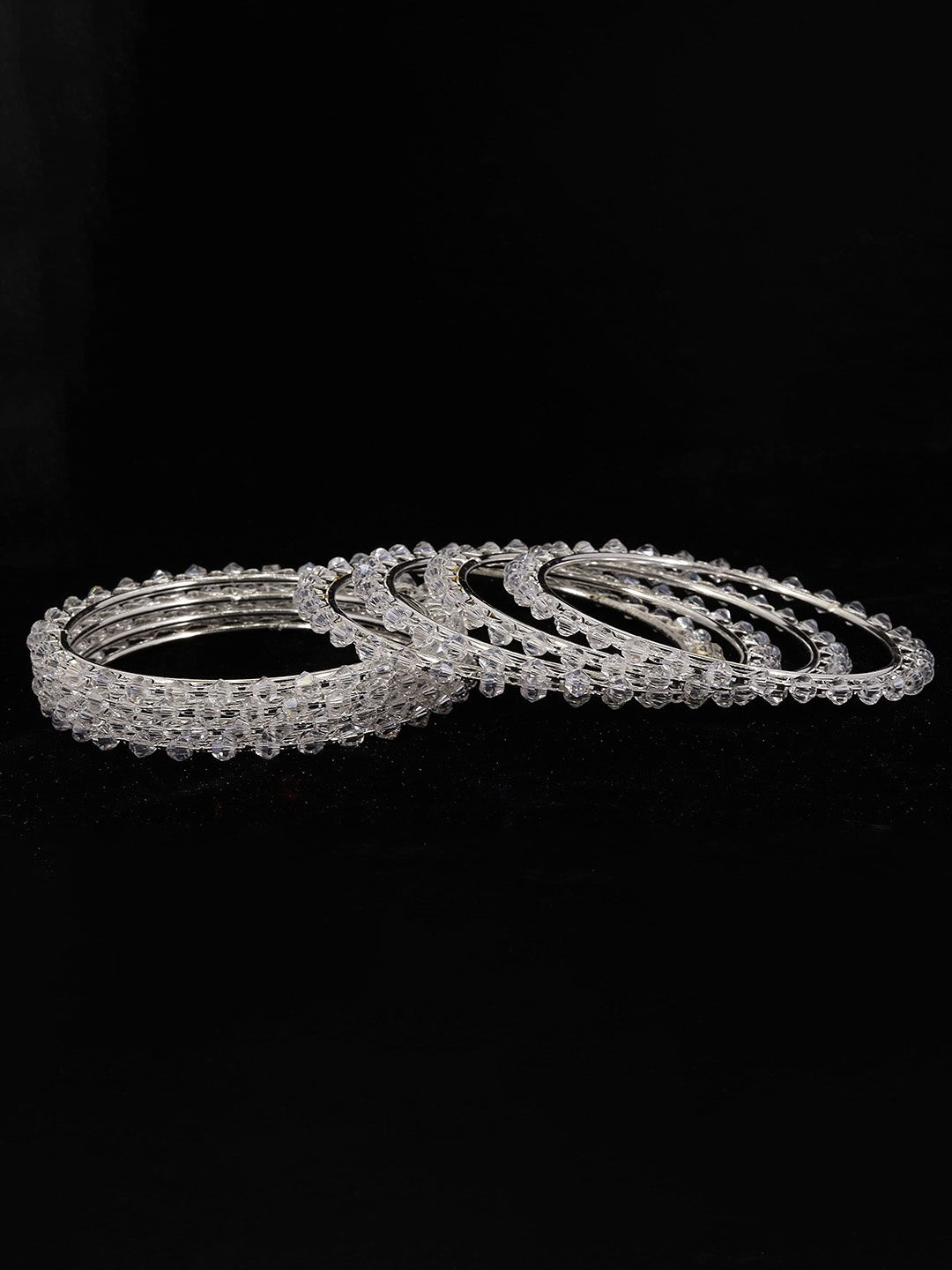 

ZULKA Set of 8 Pearls Studded Metal Bangles, Silver
