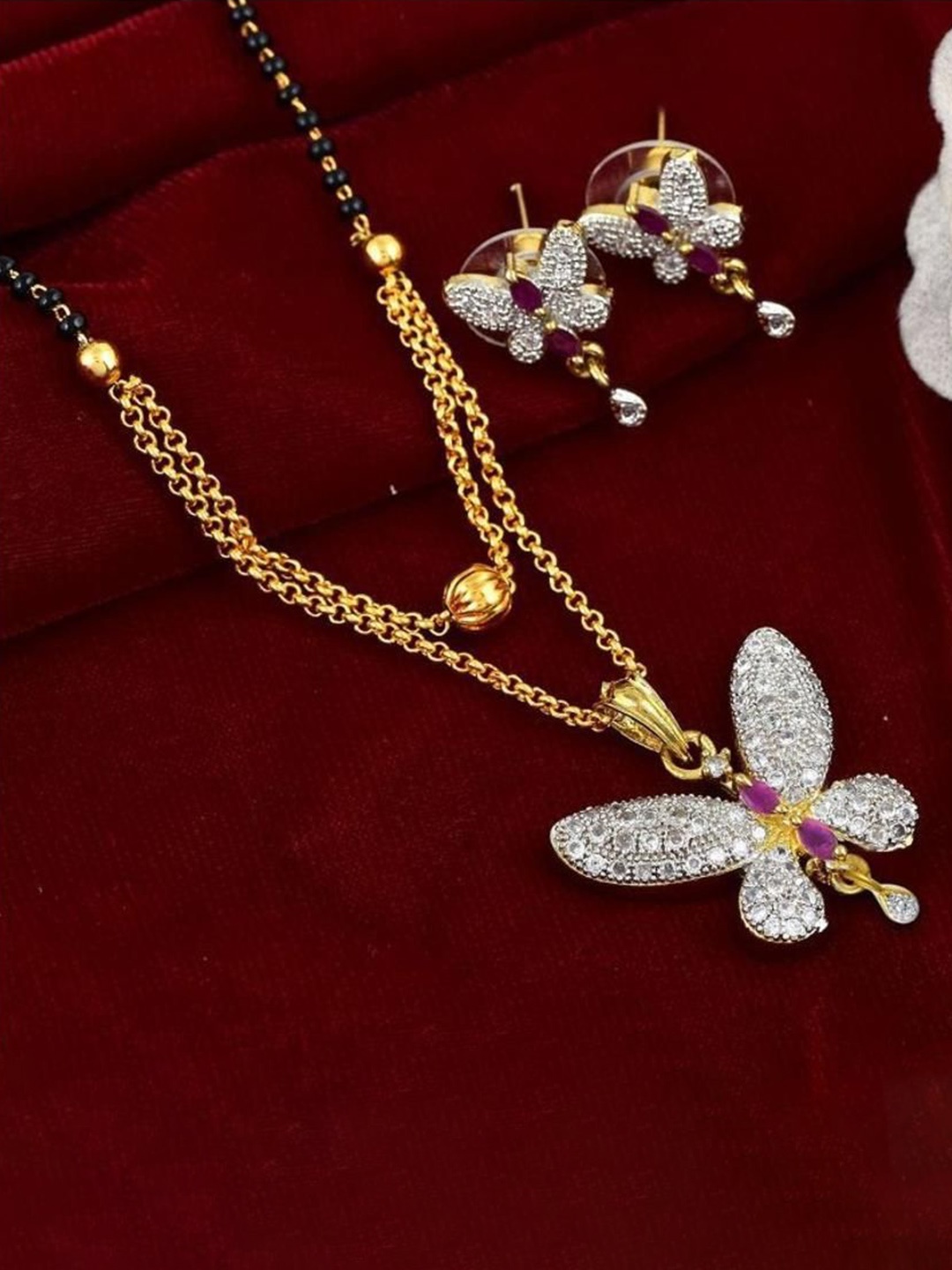 

SUNHARI Alloy Gold-Plated Butterfly Mangalsutra, Silver