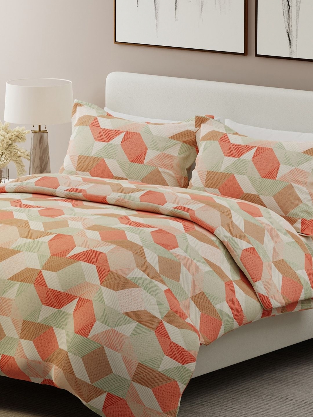 

Boutique Living India Orange Coloured Geometric 200 TC Cotton Bedsheet Set 2.74 m x 2.74 m