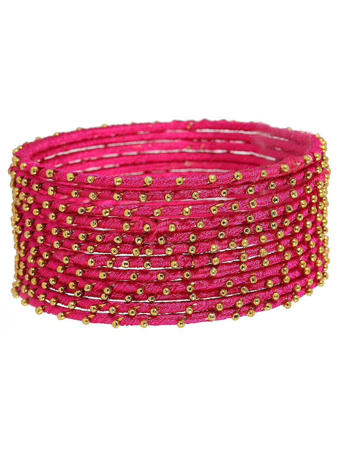 

ZULKA Set of 12 Metal with Silk thread Ball Stone Bangle, Magenta