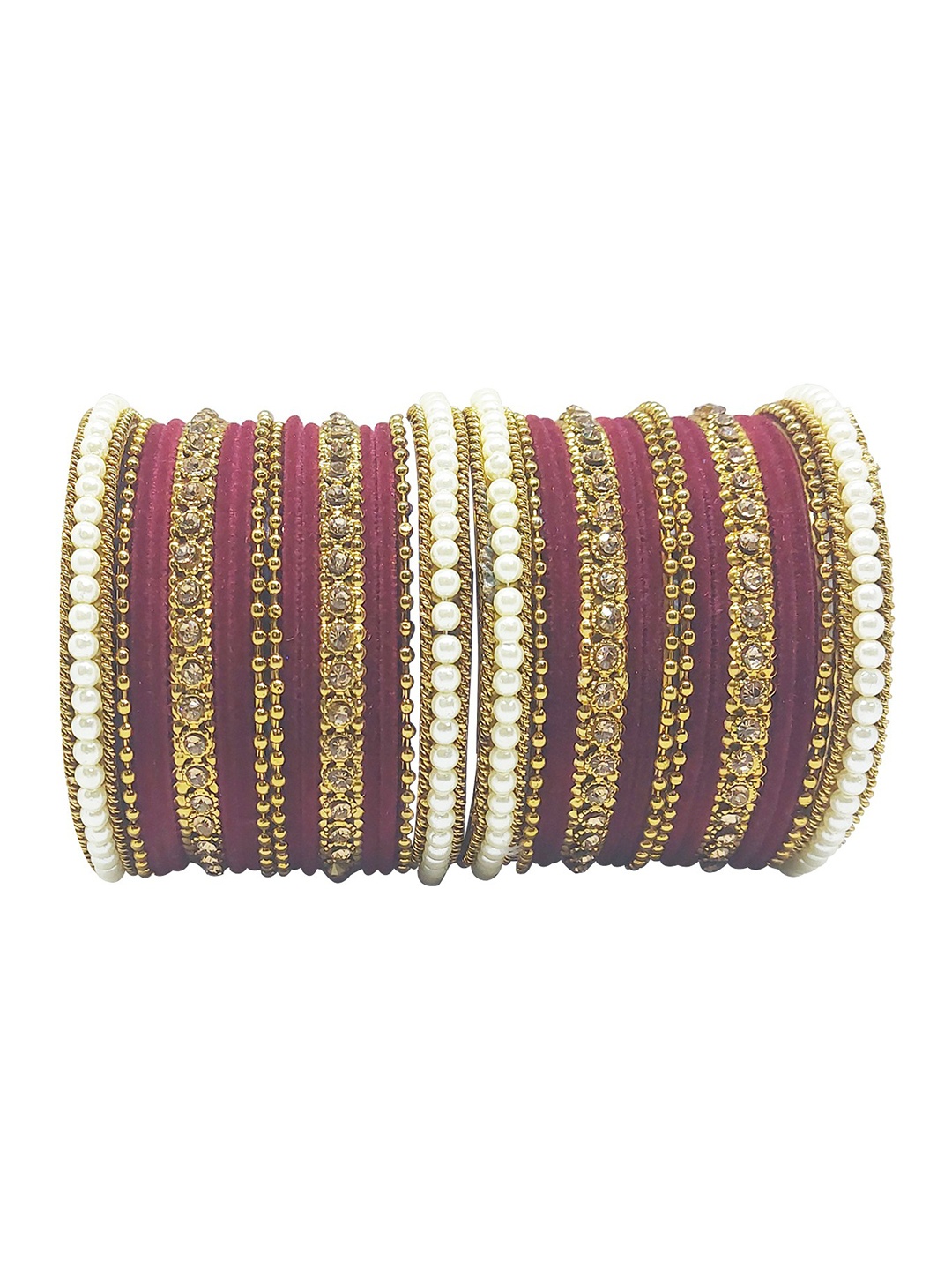 

CHRISHAN Set Of 32 Stone-Studded Bangles, Maroon