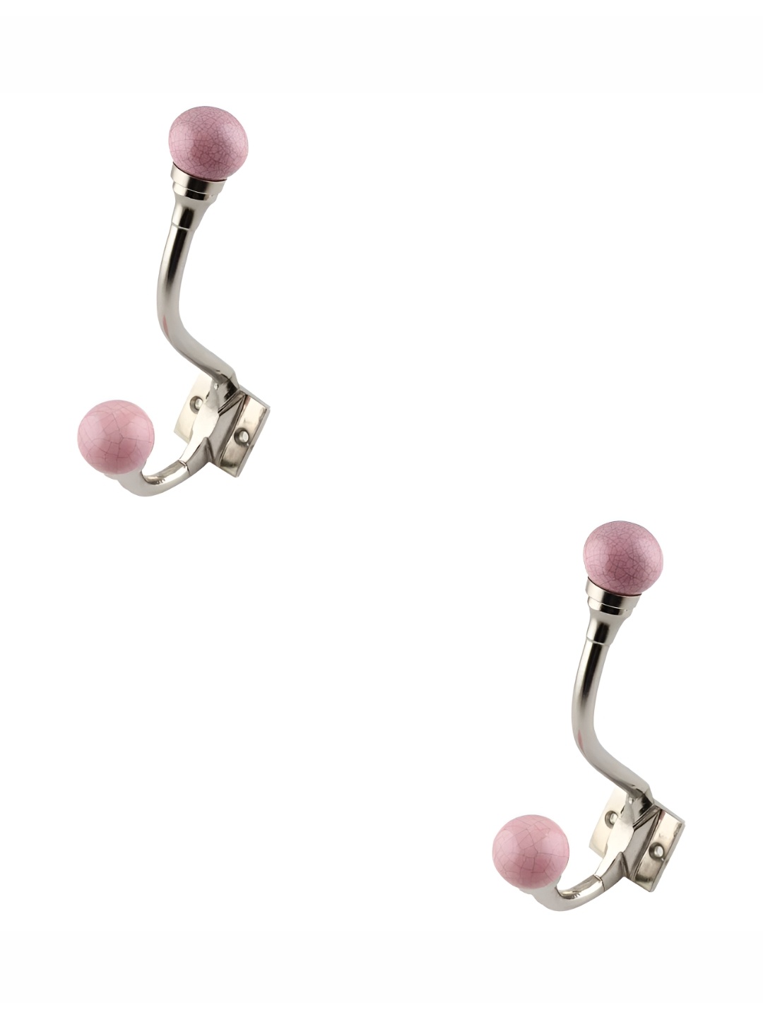 

IndianShelf Silver-Toned & Pink 2 Pieces Ceramic Wall Hooks