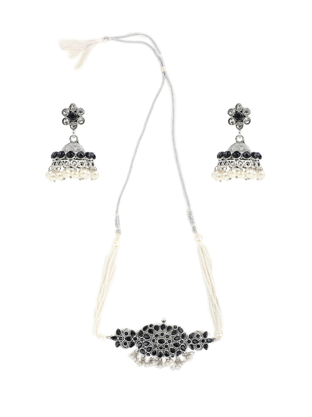 

SUNHARI Stone-Studded Jewellery Set, Silver