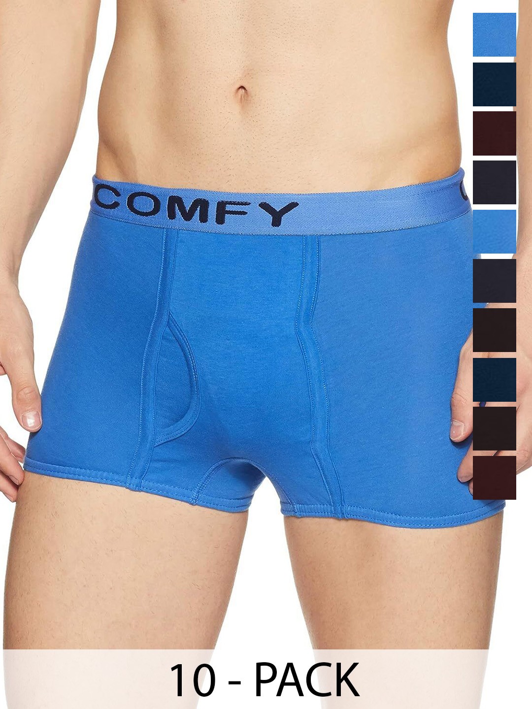 

AMUL COMFY Men Pack Of 10 Assorted Cotton Short Trunks Comfy-Plain-Mini-Trunk-OE-10-100