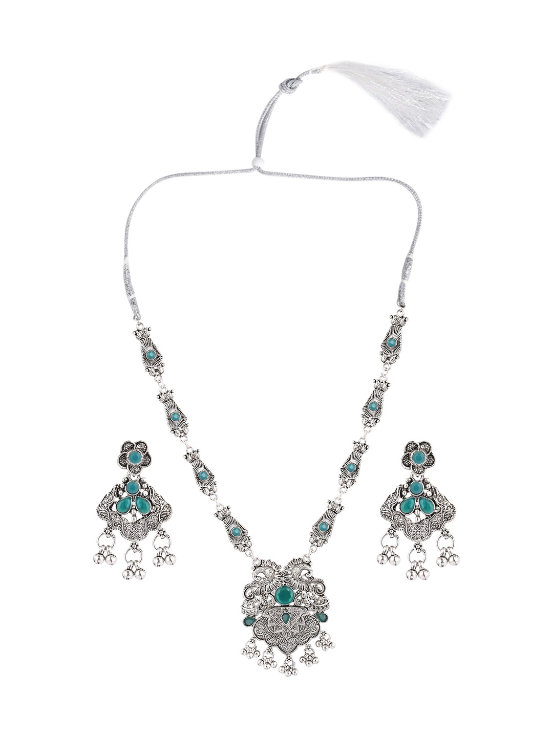 

SUNHARI Stone-Studded Peacock Design Jewellery Set, Silver