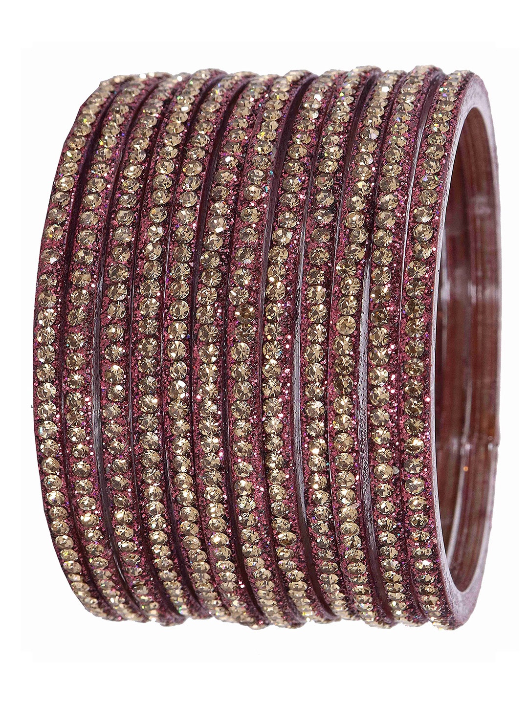 

ZULKA Set of 12 Glass Zircon Gemstone Studded Bangle, Red