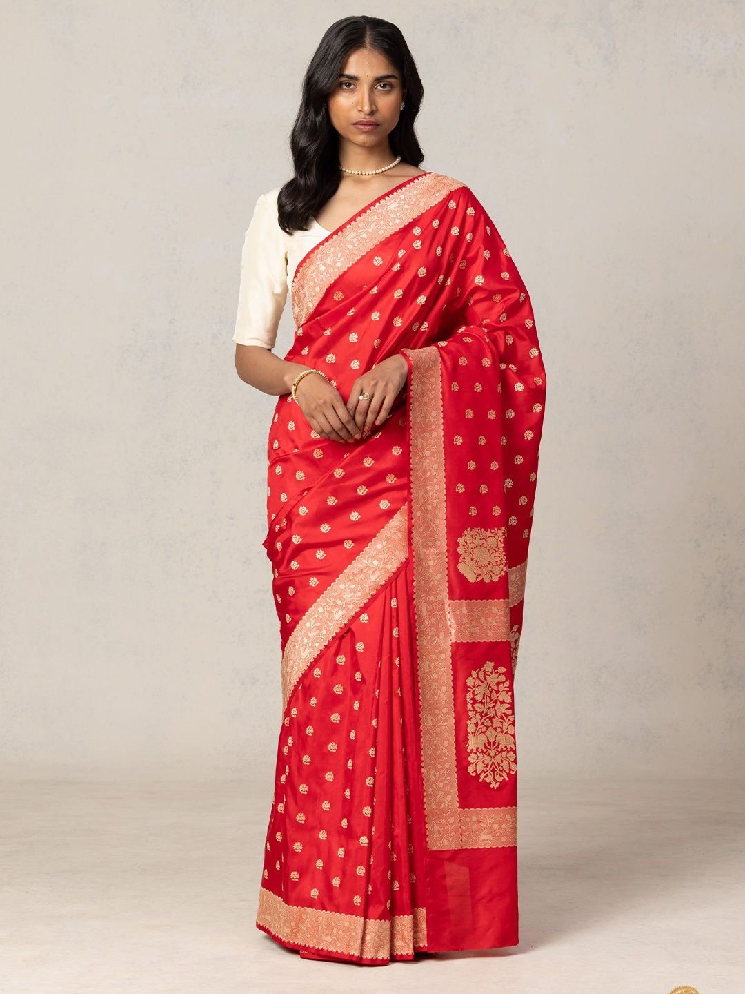 

Caracola Ethnic Motifs Woven Design Banarasi Saree, Red