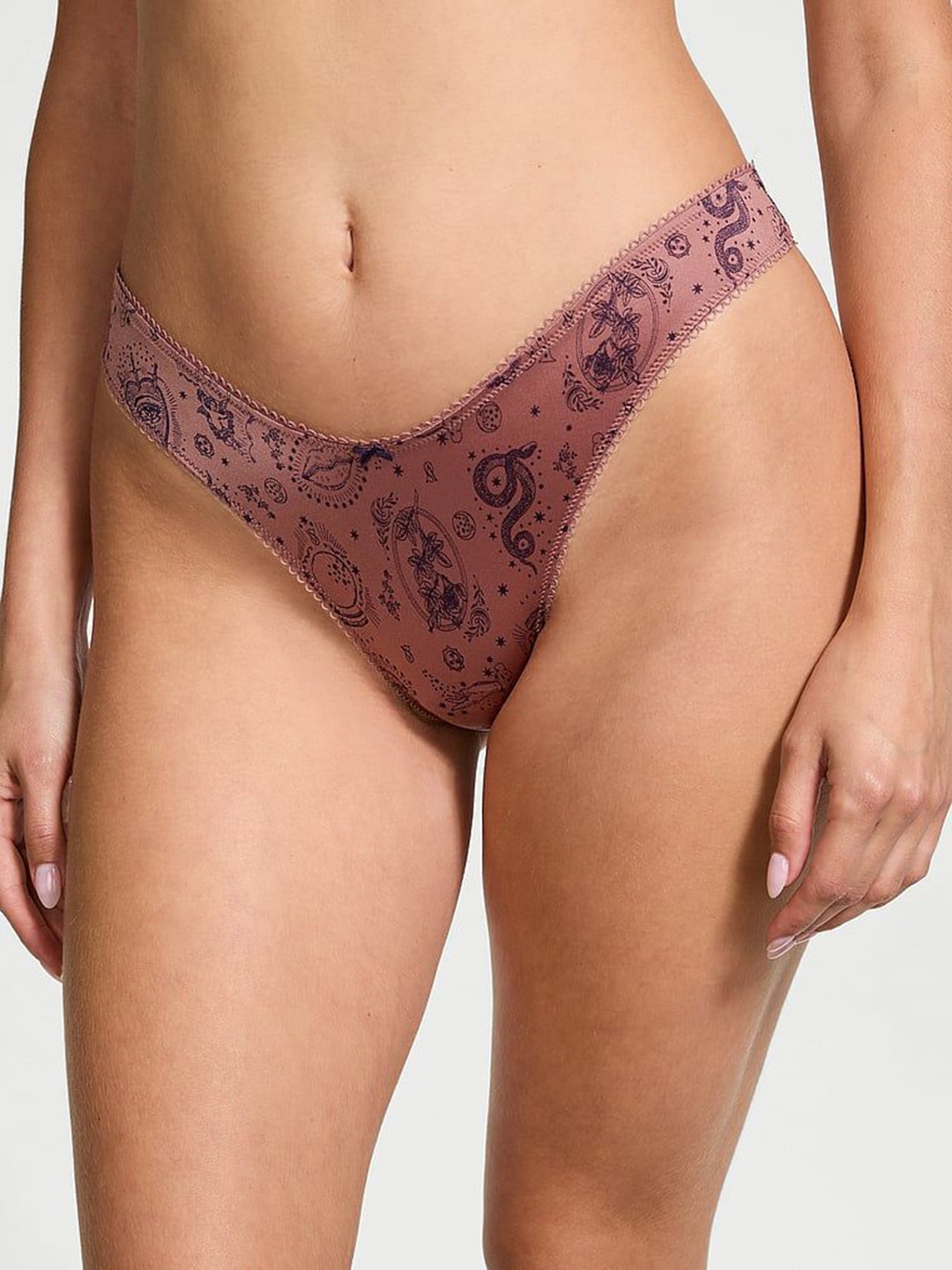 

Victoria's Secret Women Printed High-Leg Thong Briefs, Brown