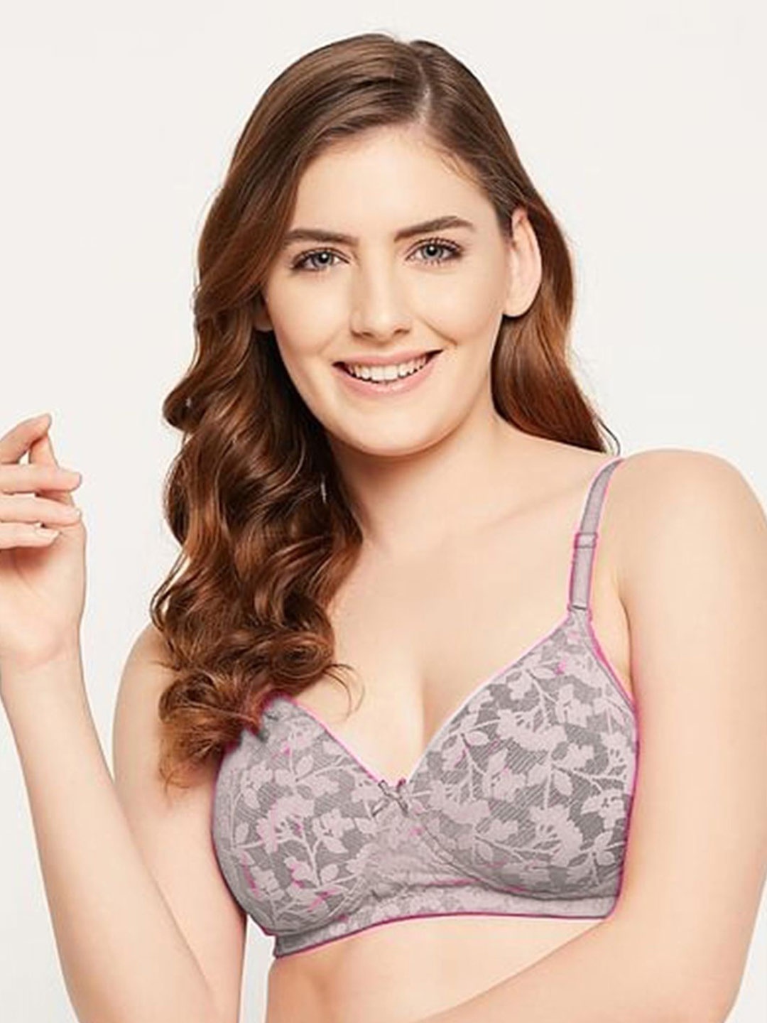 

BEWILD Women Floral Printed Full Coverage Cotton Lightly Padded T-shirt Bra, Grey
