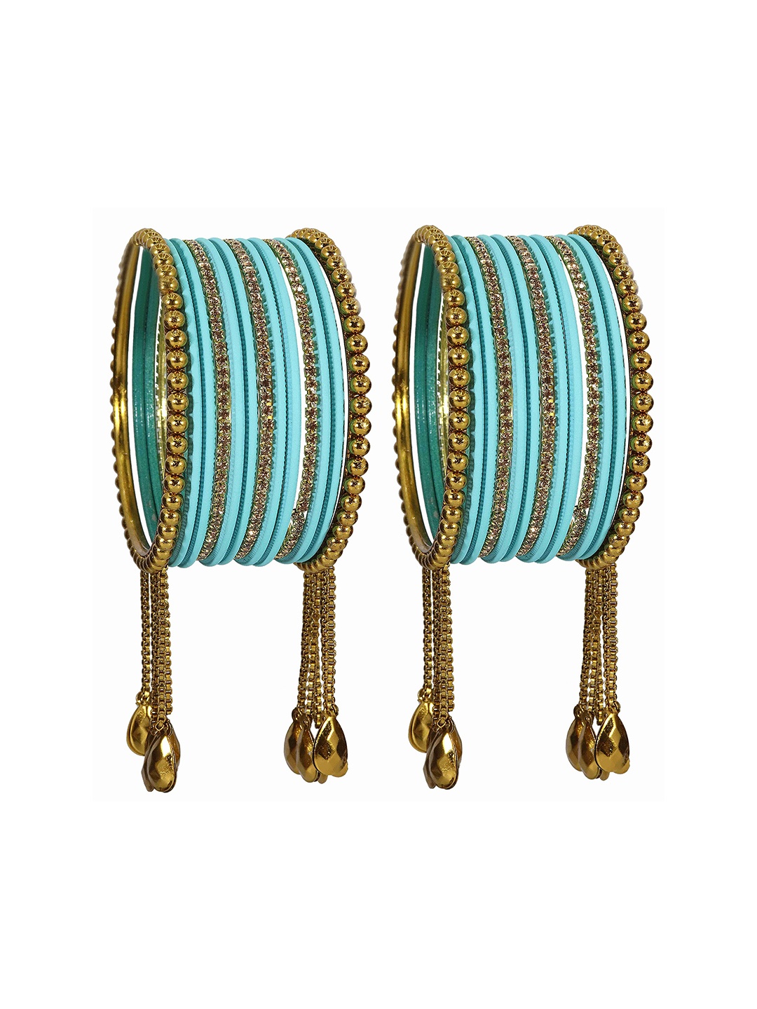 

ZULKA Set Of 26 Alloy And Zircon Gemstone Latkan Bangle, Blue