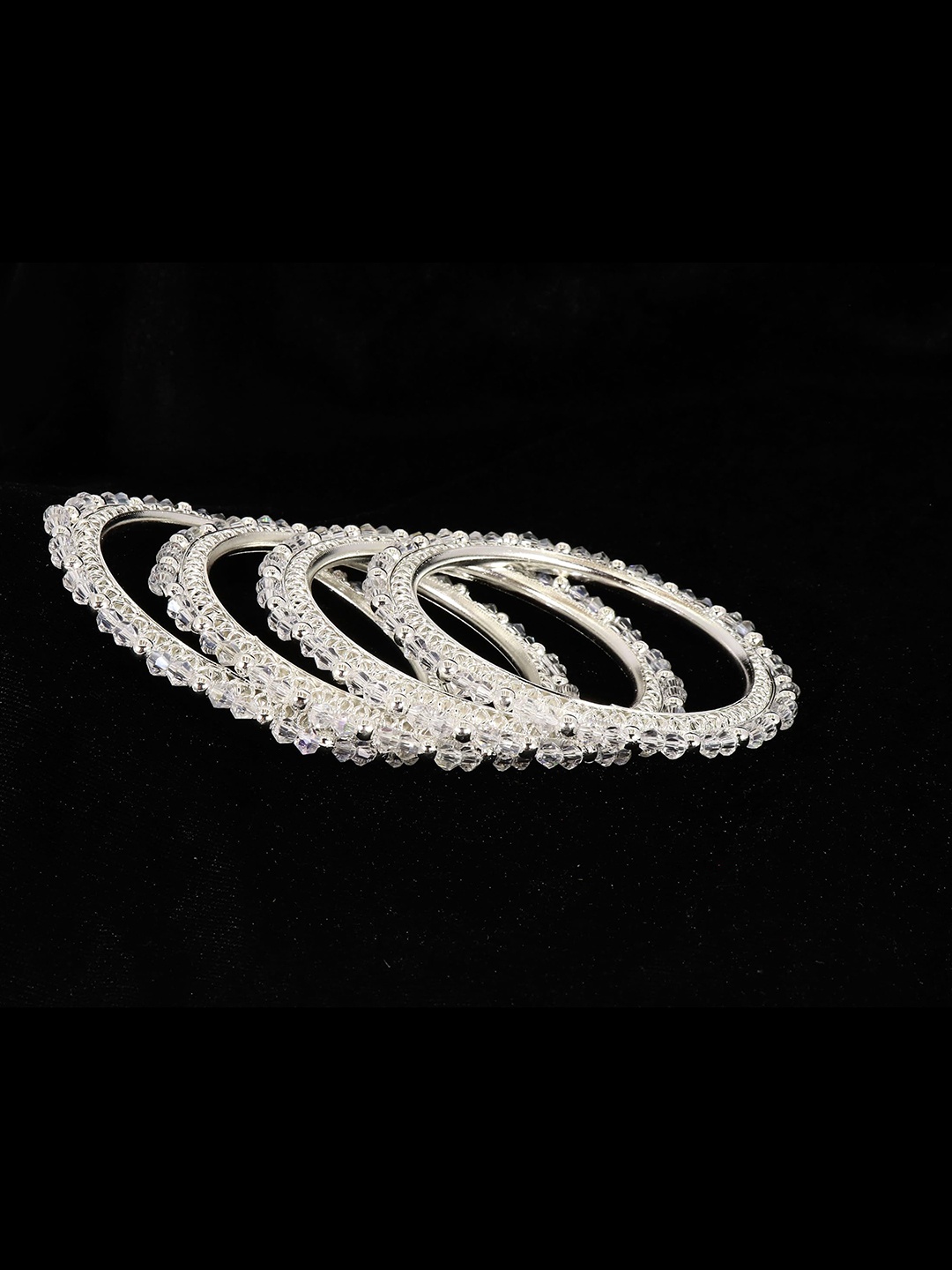

Set of 4 Stylish Metal with Pearls & Golden Balls Kada Bangles, Silver