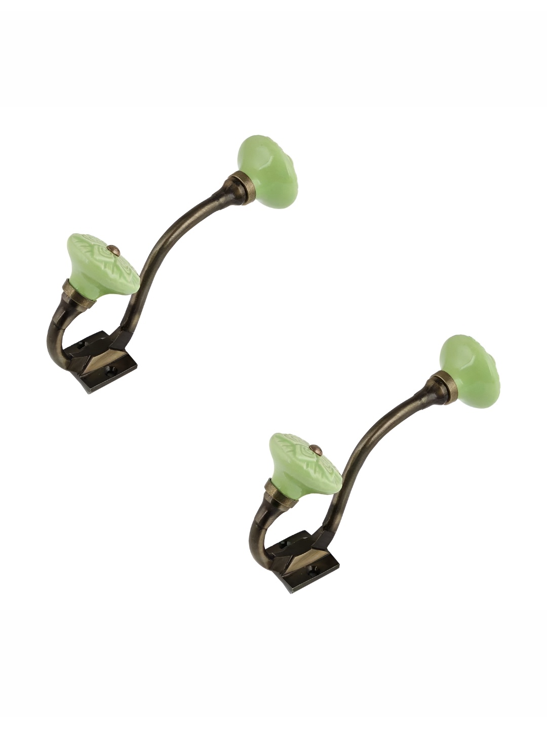 

IndianShelf Green & Bronze 2 Pieces Textured Ceramic Wall Hooks