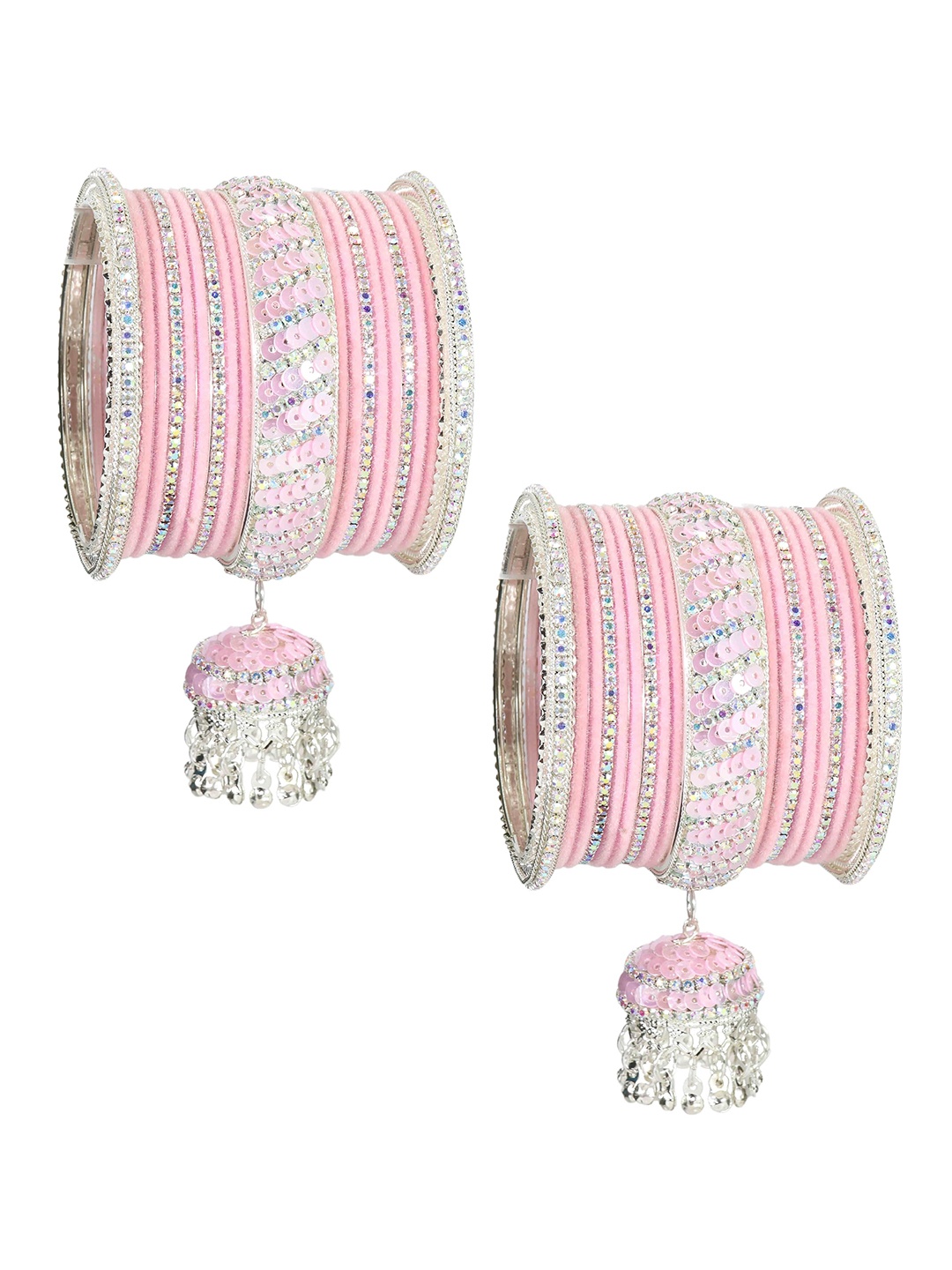 

ZULKA Set of 32 Glass with Velvet & Golden Zircon Diamond Stone Bangles, Green