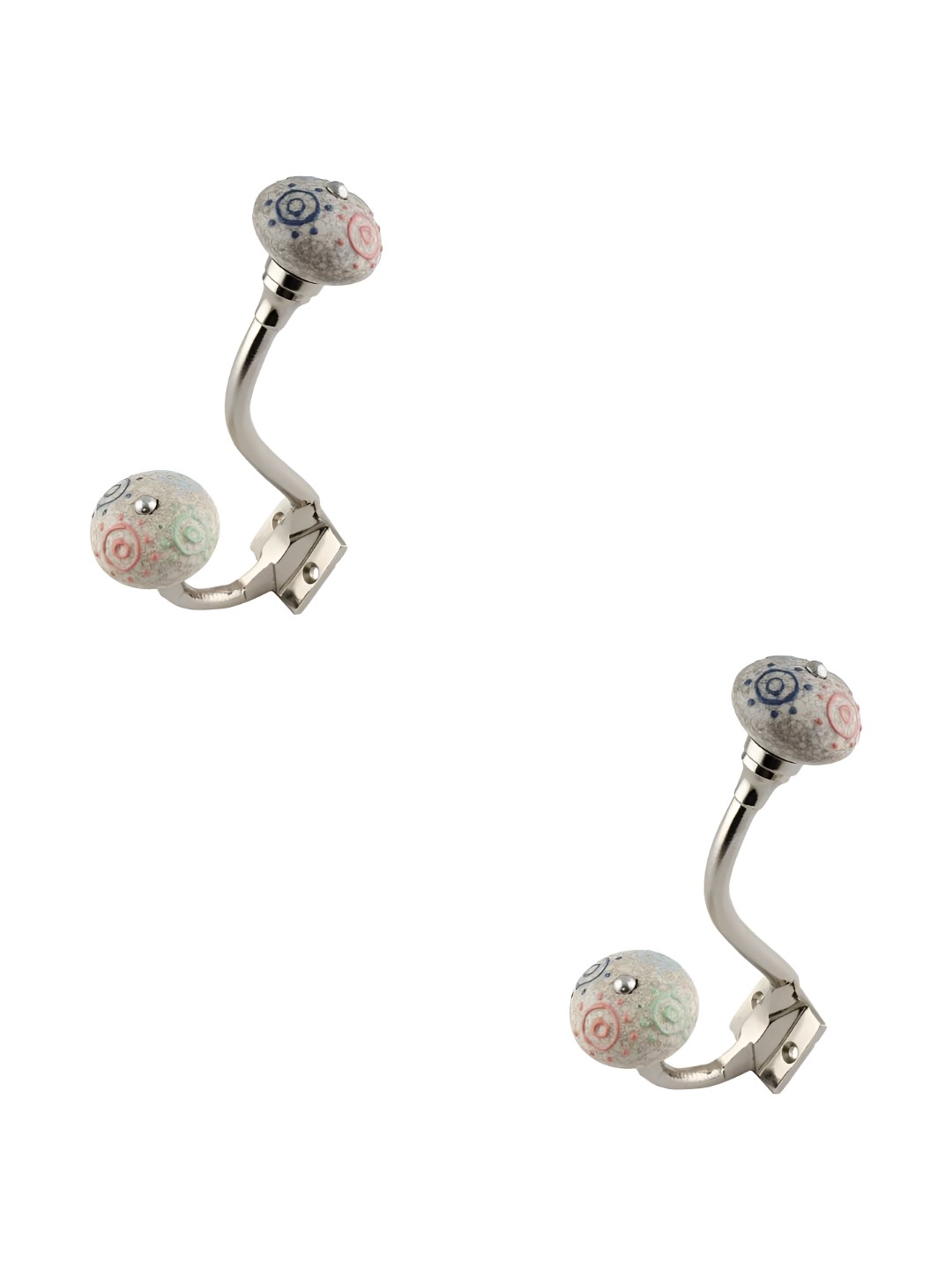 

IndianShelf Off White & Blue 2 Pieces Printed Ceramic Wall Hooks
