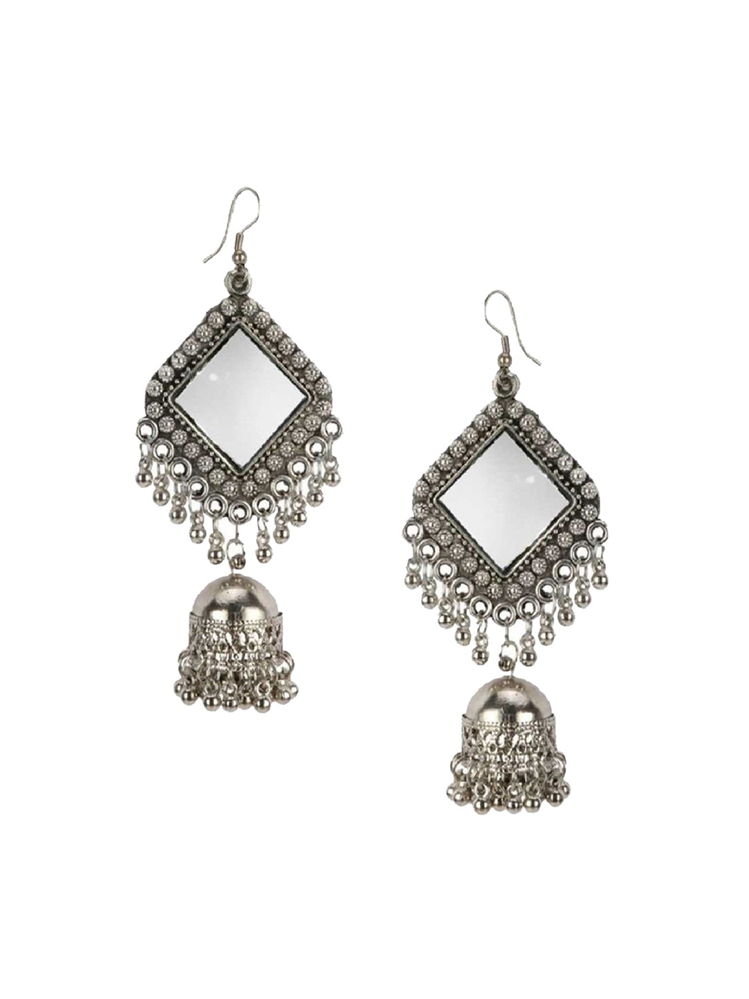 

JMBW INTERNATIONAL Set Of 3 Contemporary Jhumkas Earrings, Silver