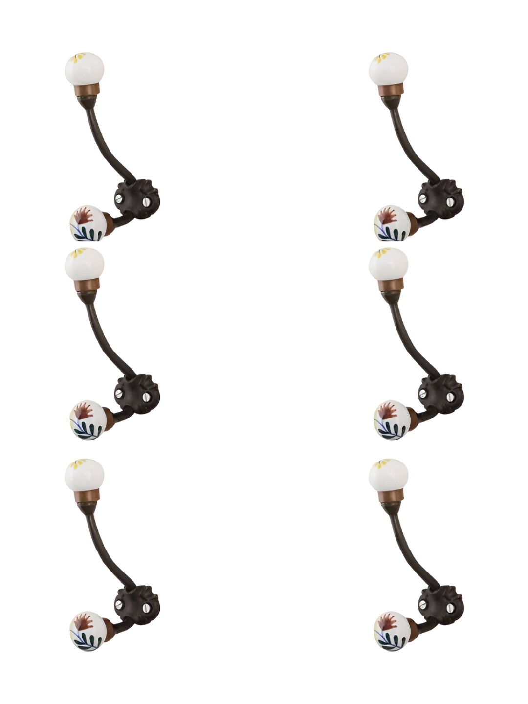 

IndianShelf Black & White 6 Pieces Ceramic Leaf Coat Hooks