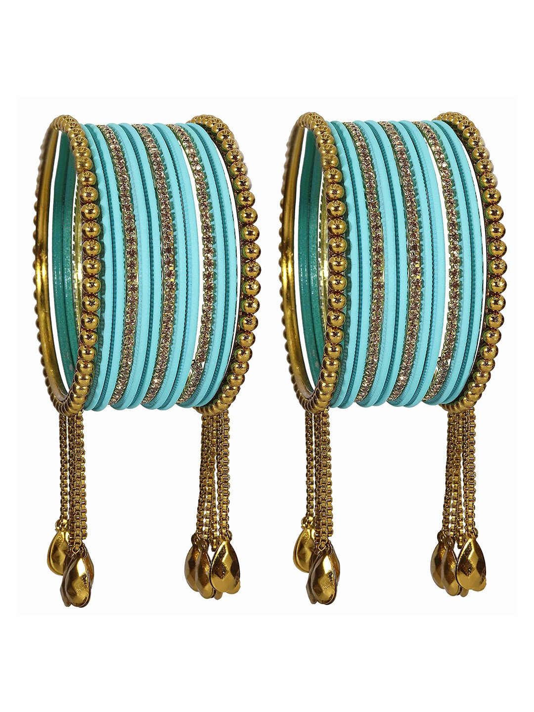 

ZULKA Set Of 26 Bangles Non-Precious Metal Zircon Gemstone Latkan Bangle, Green